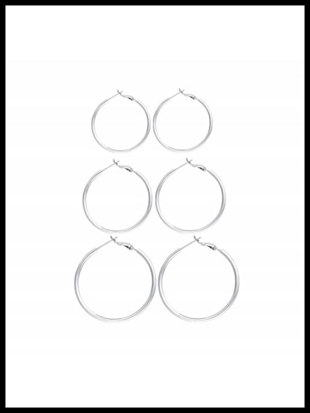 Sterling Silver Hoop Earrings Set 3 Pairs 40 50 60MM White Gold Plated